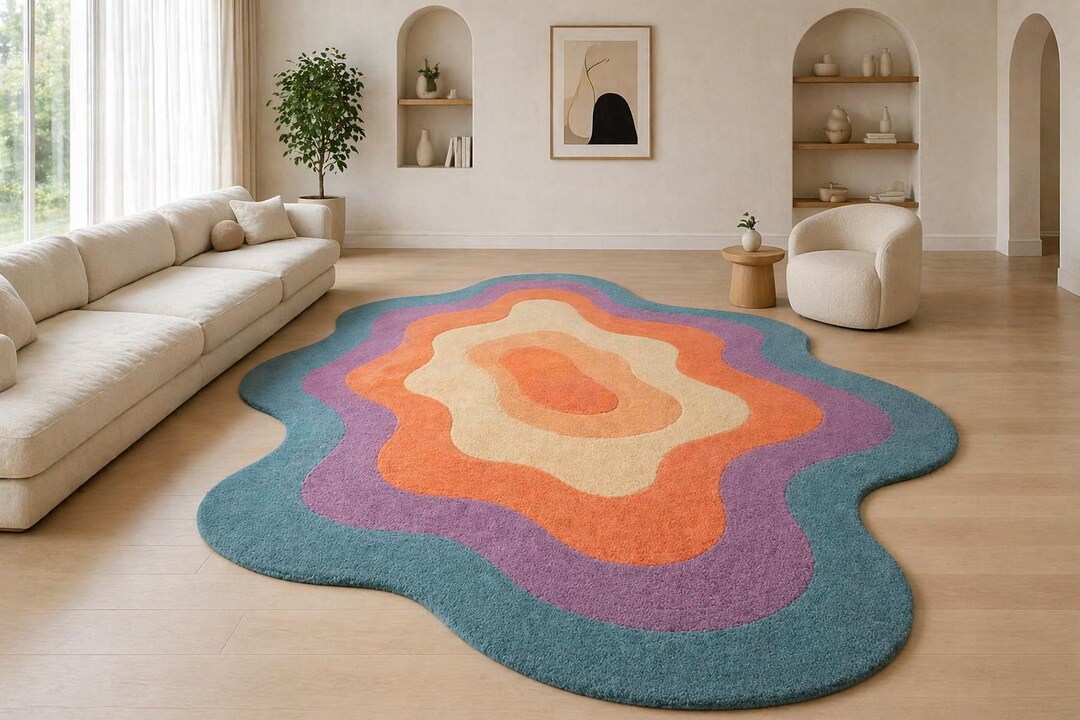 Hand Tufted Wool Organic Shape Rug – Abstract Multicolor Carpet for ...