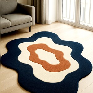 8x10 Retro Wavy Irregular Rug – Hand-Tufted Wool Modern Area Carpet 9x12 | Abstract Boho Rug for Living Room, Bedroom, or Office Decor