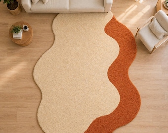 Hand Tufted Wool Rug 8x10 , Cream Terracotta Organic Shape, Modern Area Carpet For Homes