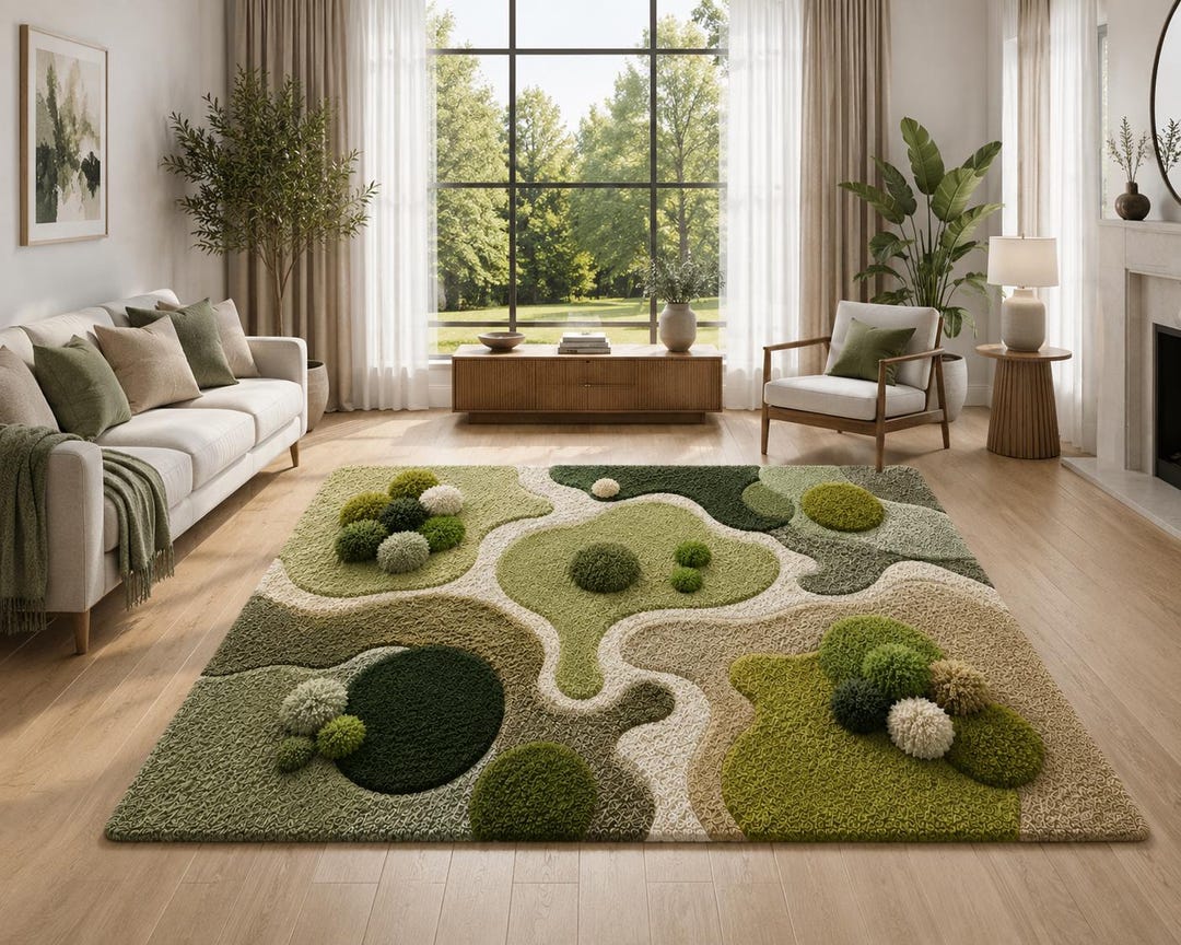 Moss Green Wool Rug, Organic Modern Teppich, Hand Tufted Area Rug ...