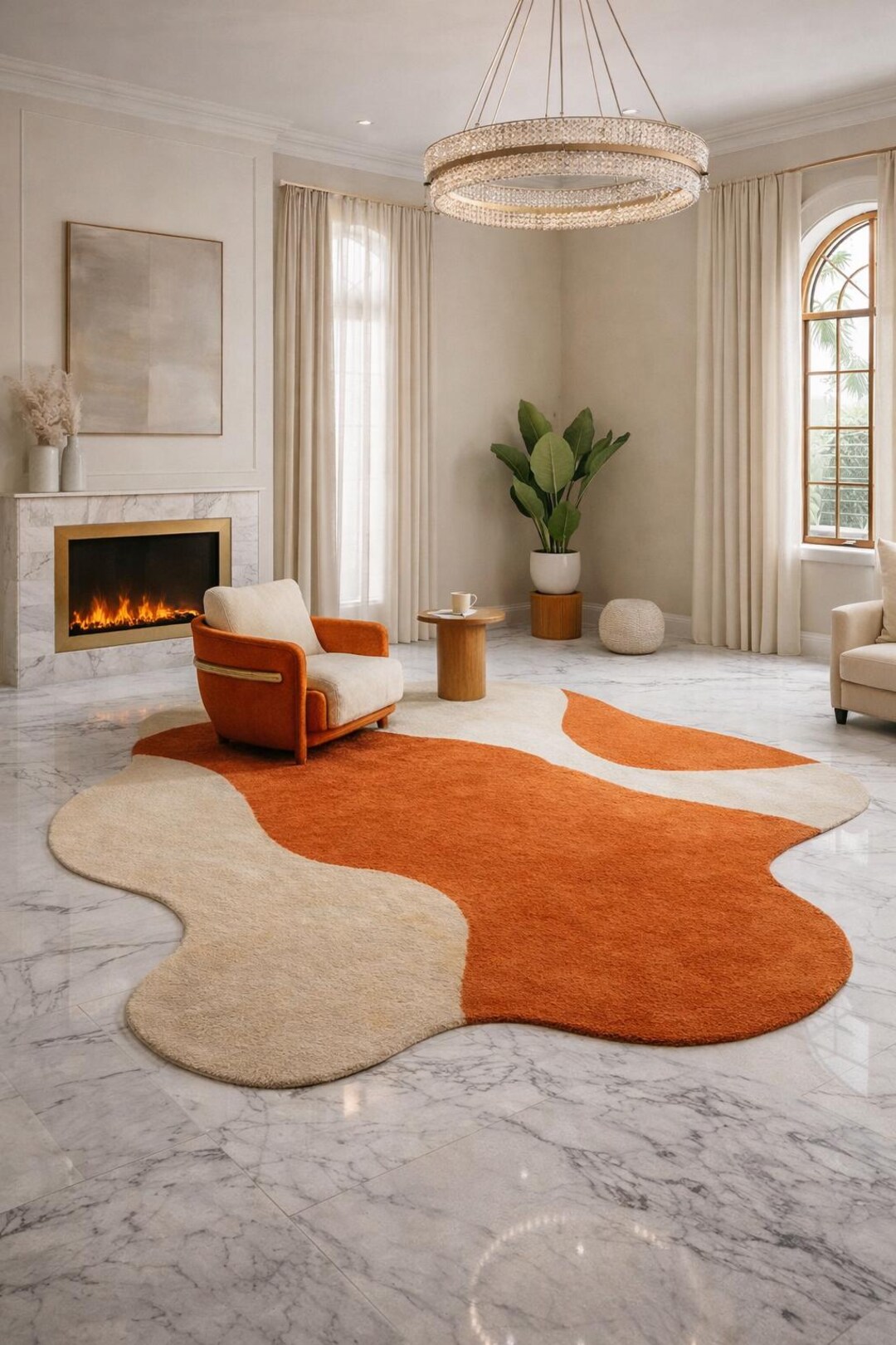 Hand Tufted Terracotta Ivory 8x10 Irregular Wool Rug Abstract ...