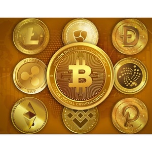 Cryptocurrency Art Work, Bitcoin Wall Art, ETH, Dogecoin, XRP, Polkadot