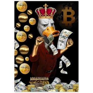 Bitcoin Wall Art, Bitcoin and duck Art print, Crypto Art Print, Finance Gifts