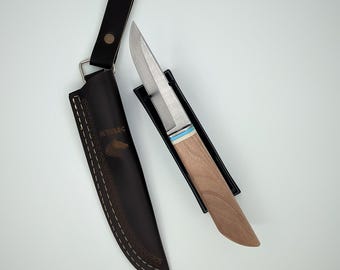 Handmade Puukko Knife: Walnut Handle, Leather Sheath - Bushcraft Camping