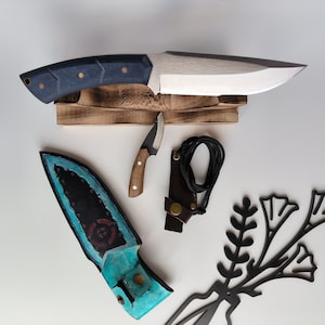 personalized bushcraft knife with handmade leather sheath/camping knife/belted hunting knife/special day gift