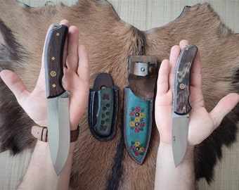 two in one personalized camping knife with handmade leather sheath/double hunting knife/50th birthday gift