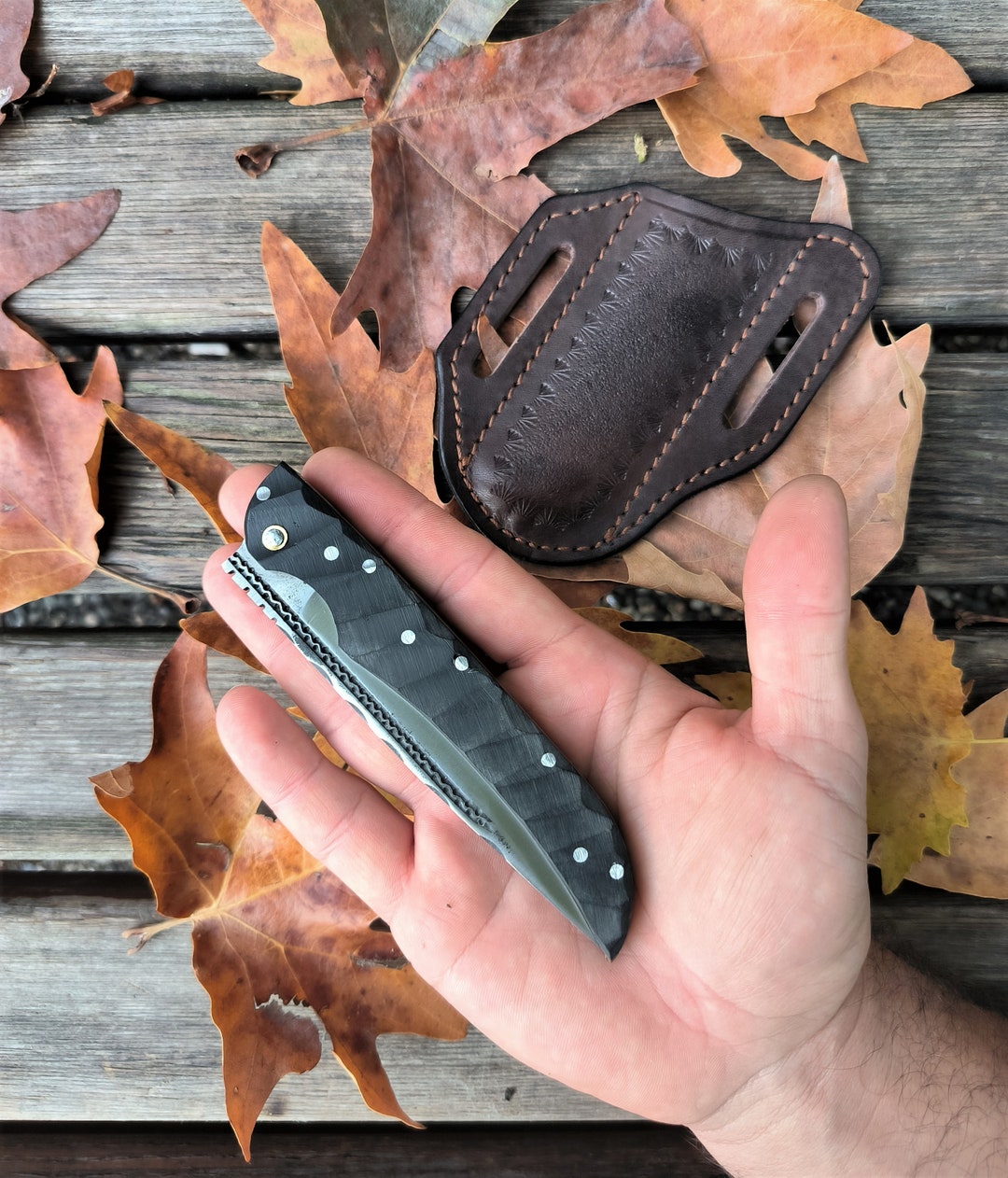 Inlay Pocket Knife Black Laminate Wood Handle With Liner Lock Etsy