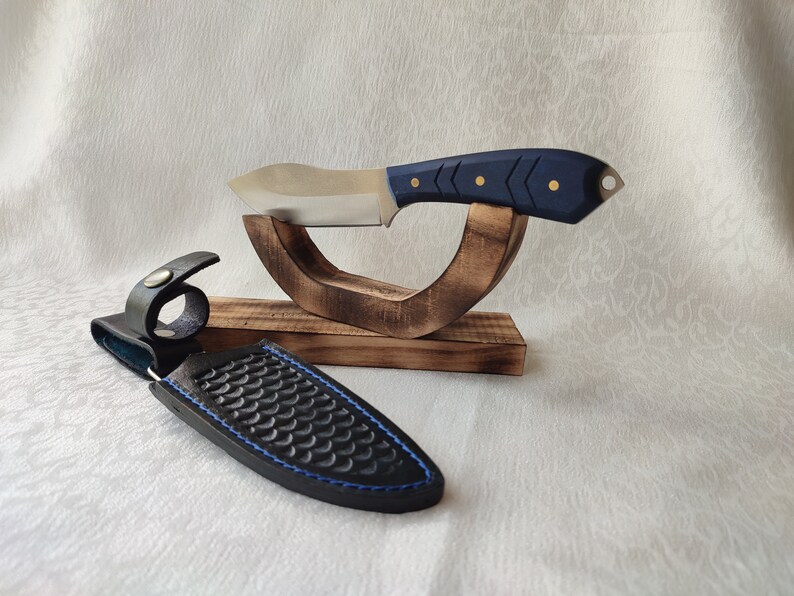 Bushcraft Knife With Leather Sheath/camping Knife Blue Etsy