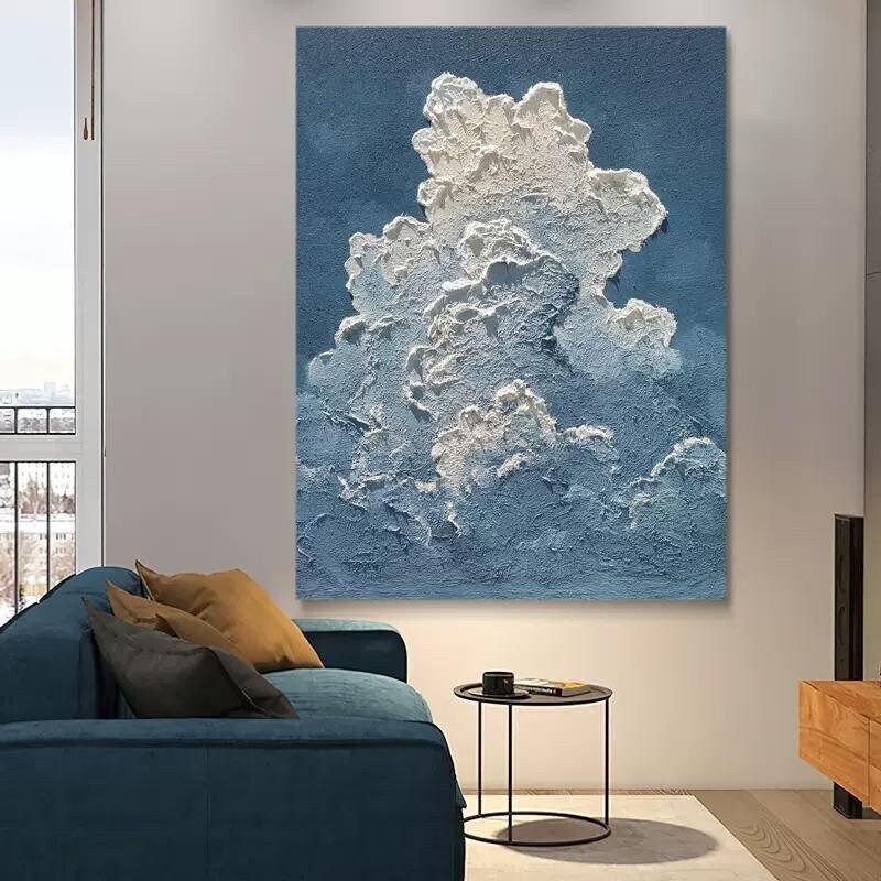Blue Sky 写真作品 アート インテリア Abstract Blue Sky Art 3D Textured Painting on Canvas Blue