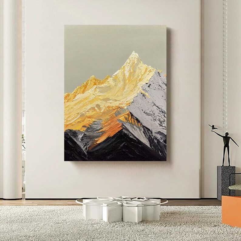 Abstract Snowy Mountain Alpenglow Art Oil Painting on Canvas Abstract ...