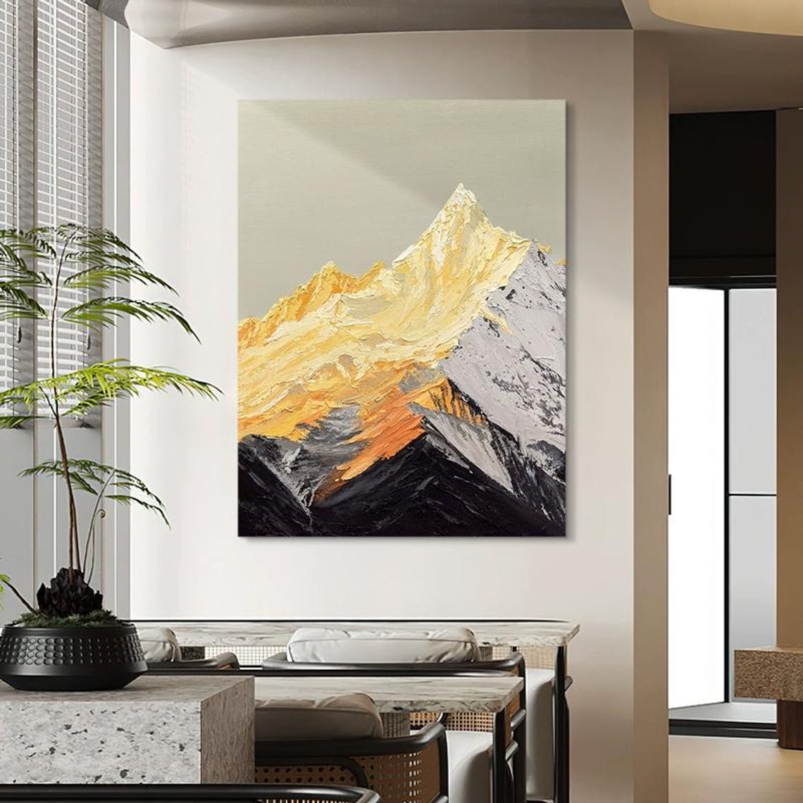 Abstract Snowy Mountain Alpenglow Art Oil Painting on Canvas Abstract ...
