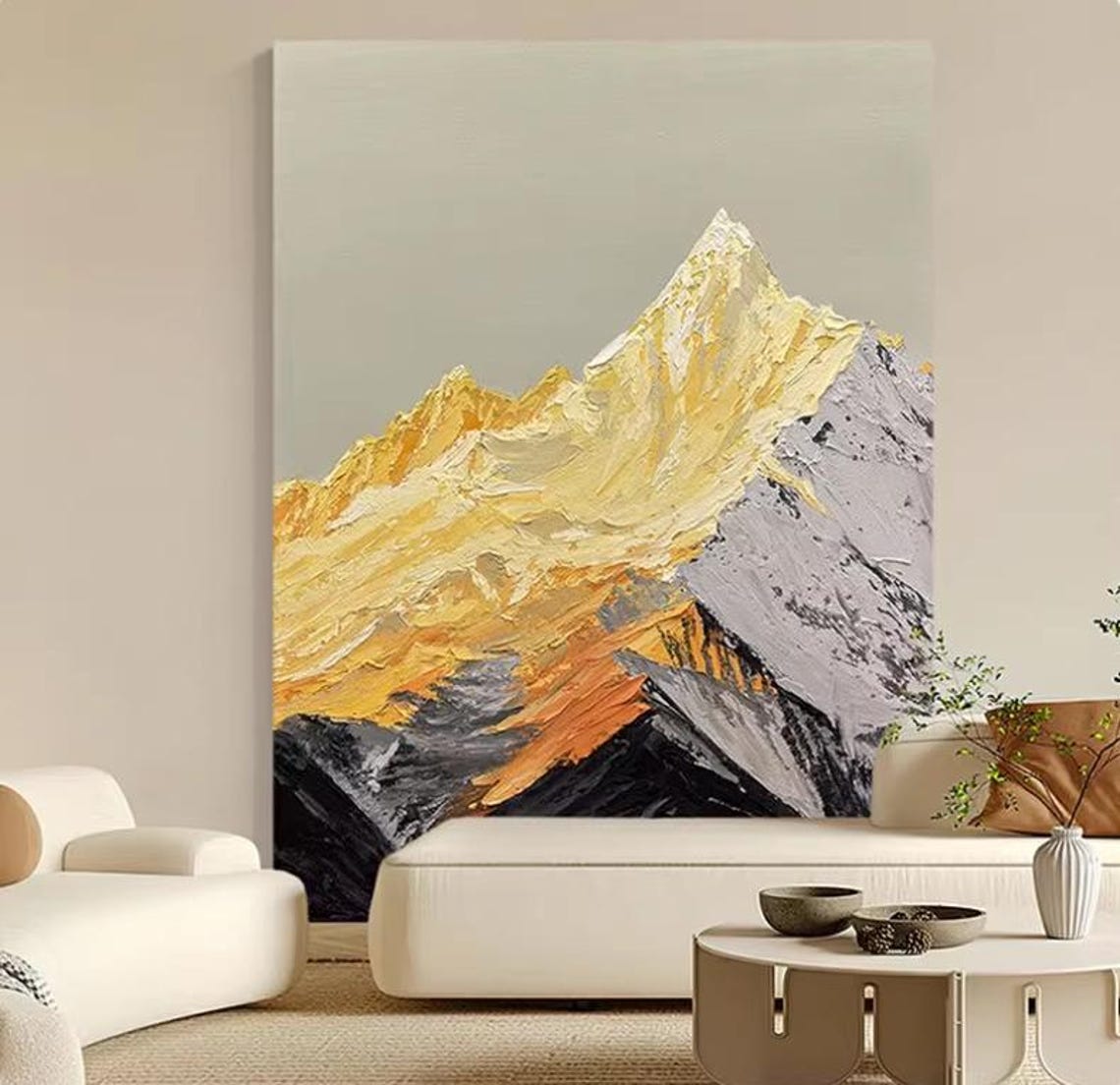Abstract Snowy Mountain Alpenglow Art Oil Painting on Canvas Abstract ...