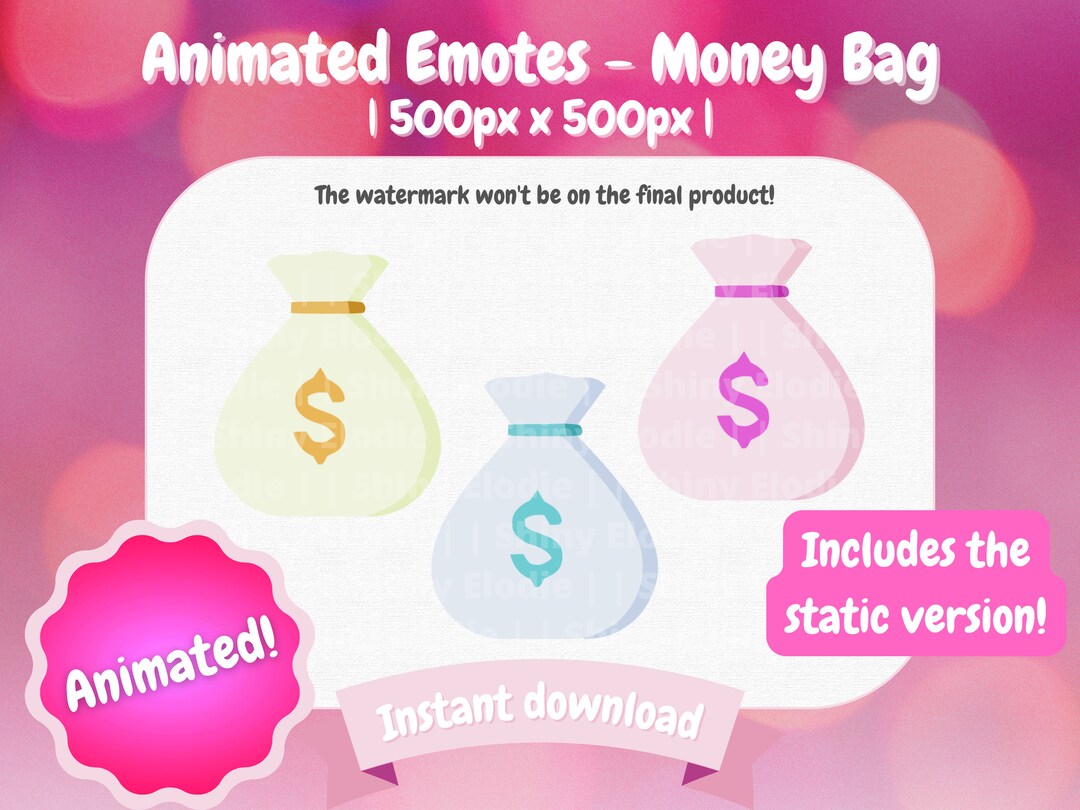 Twitch Animated Static Emotes Money Bag Rotating Gaming Streaming