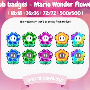 10 badge secondari Twitch: Mario Wonder Flower/distintivi Twitch/pezzi Twitch/badge secondari carini