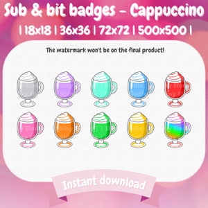10 odznak Twitch Sub i Bit - Kawa Cappuccino | Odznaki Twitch | Bits Twitch | Urocze odznaki sub | Urocze odznaki bit