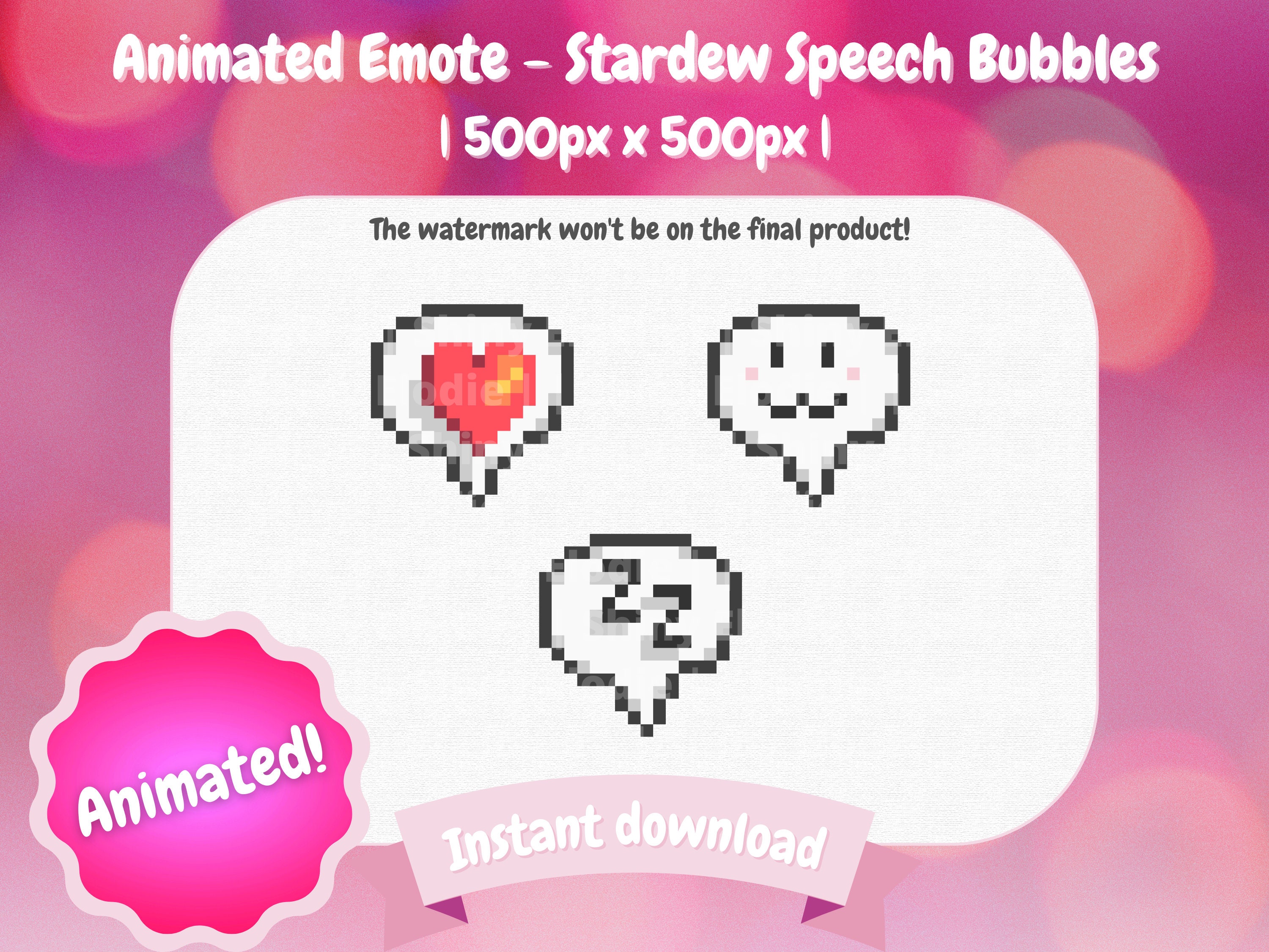 Twitch Animated Emote - 3 Stardew Valley Speech Bubbles (Heart, Cute, Sleep)