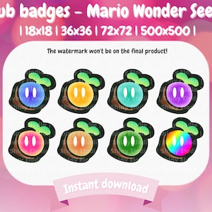 8 badge secondari Twitch: Mario Wonder Seed/distintivi Twitch/bit Twitch/badge secondari carini