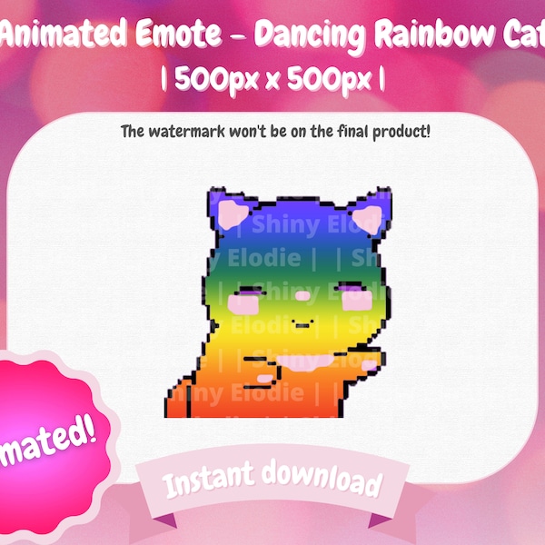 Twitch Animated Emote - Cute Rainbow Rave Dancing Cat