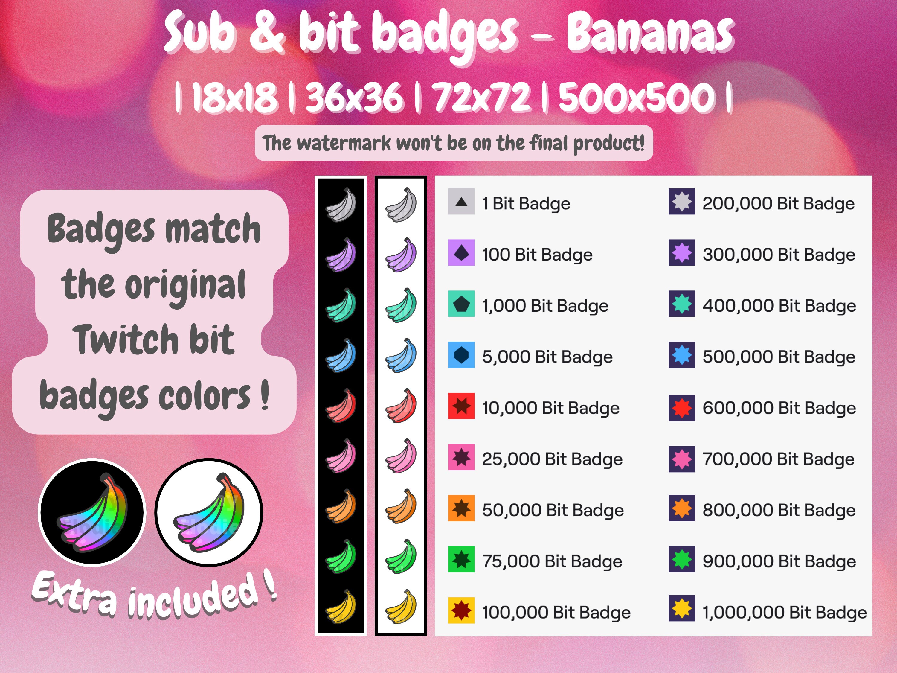 10 Twitch Sub and Bit Badges - Bananas | Twitch Badges | Twitch Bits ...