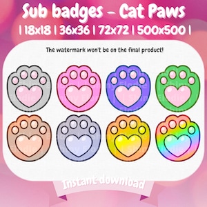 8 emblemas Twitch Sub - Patas de gato | Contração muscular | Discórdia | Transmissão | Bonito | Emblemas de bits