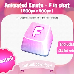 Twitch Animated + Static Emote - F in chat | Cute | Pink | Gaming | Streaming | Discord | RIP | Keyboard | Press F