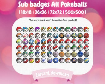 72 Twitch Sub Badges - Complete Pokeballs Pack