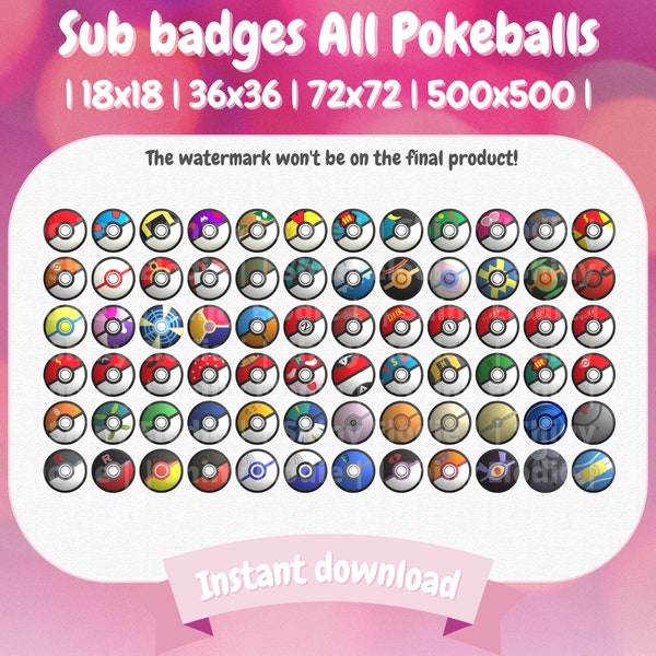 72 Twitch Sub Badges - Complete Pokeballs Pack