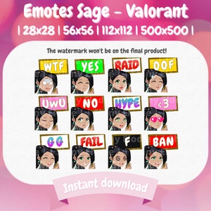Sage Twitch Emotes | Valorant | Healer | Kawaii | Gaming | Streaming | Chibi | Anime