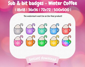 10 Twitch Sub and Bit Badges - Winter Coffee | Hot Chocolate | Christmas | Twitch Badges | Twitch Bits | Cute sub badges | Cute bit badges