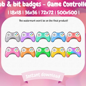 10 Twitch Sub and Bit Badges - Game Controller | Twitch Badges | Twitch Bits | Cute sub badges | Cute bit badges