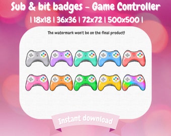 10 Twitch Sub and Bit Badges - Game Controller | Twitch Badges | Twitch Bits | Cute sub badges | Cute bit badges