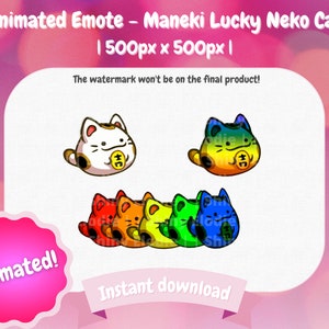 Twitch Animated Emote - Cute Bouncing Rainbow Maneki Lucky Neko Cat