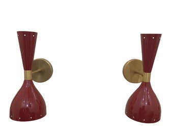 Brass Wall Sconce Pair Red Color Italian Mid century Sconces Wall Light Fixtures Bedside Lamps Modern Wall Light for Home Decor