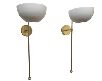 Pair of Italian Wall Lights Brass and Ivory Lacquer Stilnovo Style