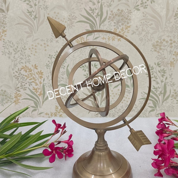 Nautical Maritime Astrolabe Engraved Astrological Star Signs Globe Christmas Gift Brass Armillary Sphere with Sundial Arrow