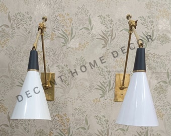 SCICCOSO Adjustable Brass Wall Light Mid Century White and Brass Wall Lamp