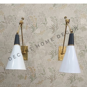 SCICCOSO Adjustable Brass Wall Light Mid Century White and Brass Wall Lamp