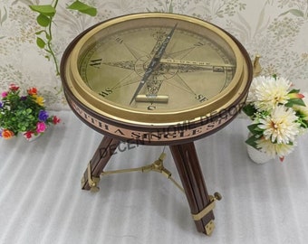 Unique Side Table Compass Home Decor Nautical compass Brass compass Wooden Compass Nautical Gift Nautical Decor Office Decor