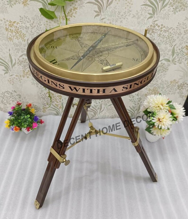 Unique Side Table Compass Home Decor Nautical Compass Brass Compass Wooden Compass Nautical Gift