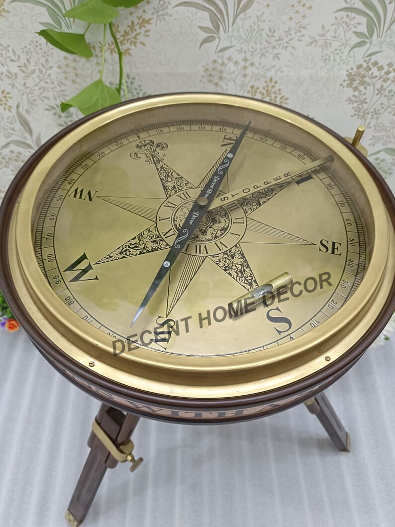 Unique Side Table Compass Home Decor Nautical Compass Brass Compass Wooden Compass Nautical Gift