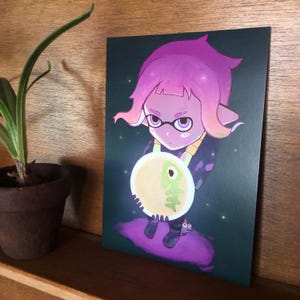 Salmon Run Inkling Gold Foil Art Print Little Buddy Large Wall Art Video Game Print Squid Girl Splatoon Wall Art Salmon Run Poster Splatoon