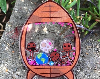Sackboy Pod Shaker Keychain Charm Shaker Sackboy Keychain Cute LBP Keychain Retro Acrylic Keychain Little Big Planet LBP Keychain LBP Toy