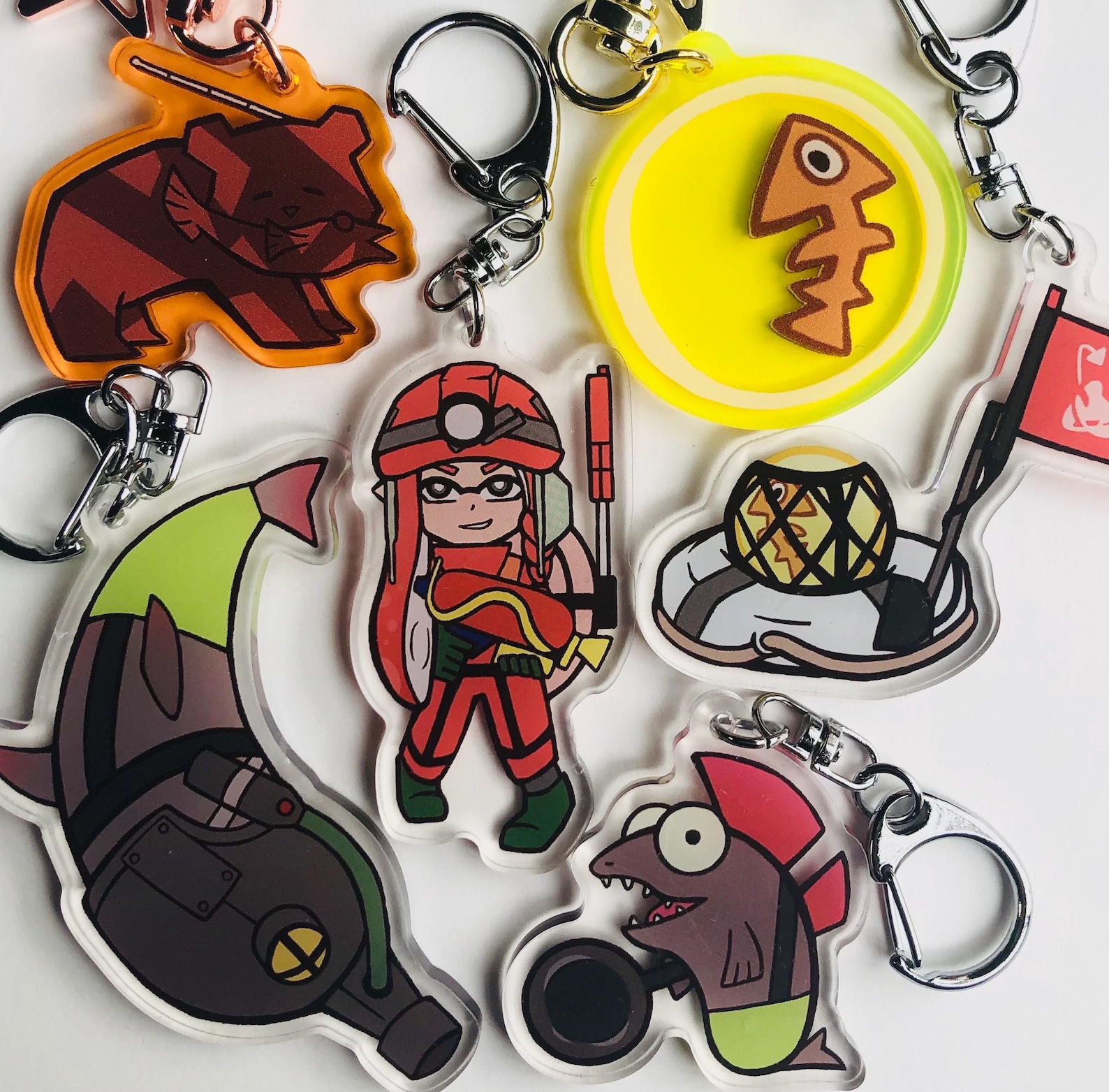 Splatoon 2 Keychains Salmon Run Keychains Grizzco Inkling Keychain Flipper Flopper Salmonid ...