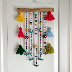 Evil Eye Beads and Tassels Wall Decor, Also Can Be A Wind Chime, Production is Made to Order