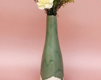 Handmade Ceramic Bud Vase for flowers or propagations - Matte Green Stone Glazed