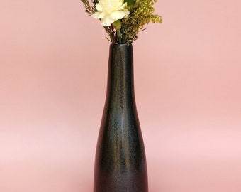 Handmade Ceramic Bud Vase for flowers or propagations - Black Glitter Glazed