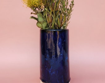 Handmade Ceramic Cylinder Vase for flowers or propagations - Sapphire Glazed