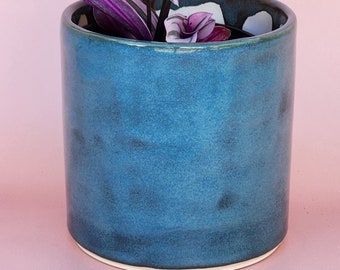 Handmade Ceramic Cover Pot for indoor plants - Teal Glaze