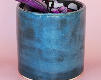 Handmade Ceramic Cover Pot for indoor plants - Teal Glaze