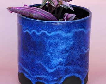 Handmade Ceramic Cover Pot for indoor plants - Indigo Blue Glaze